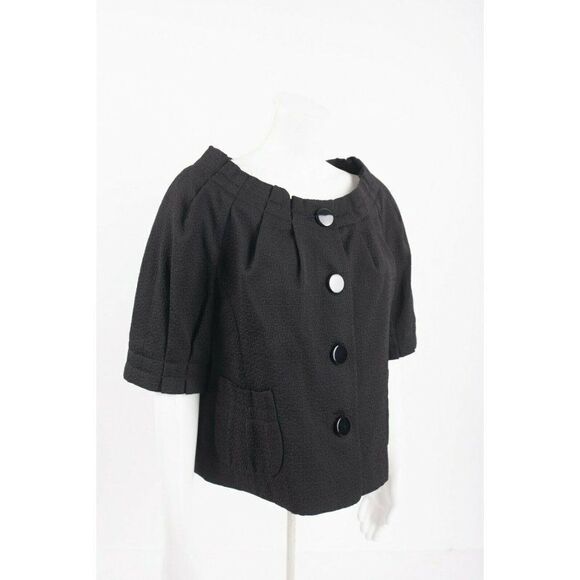 Worth Womens Textured Blazer Jacket Sz 14 Short Sleeved Black Button Front - Picture 5 of 6